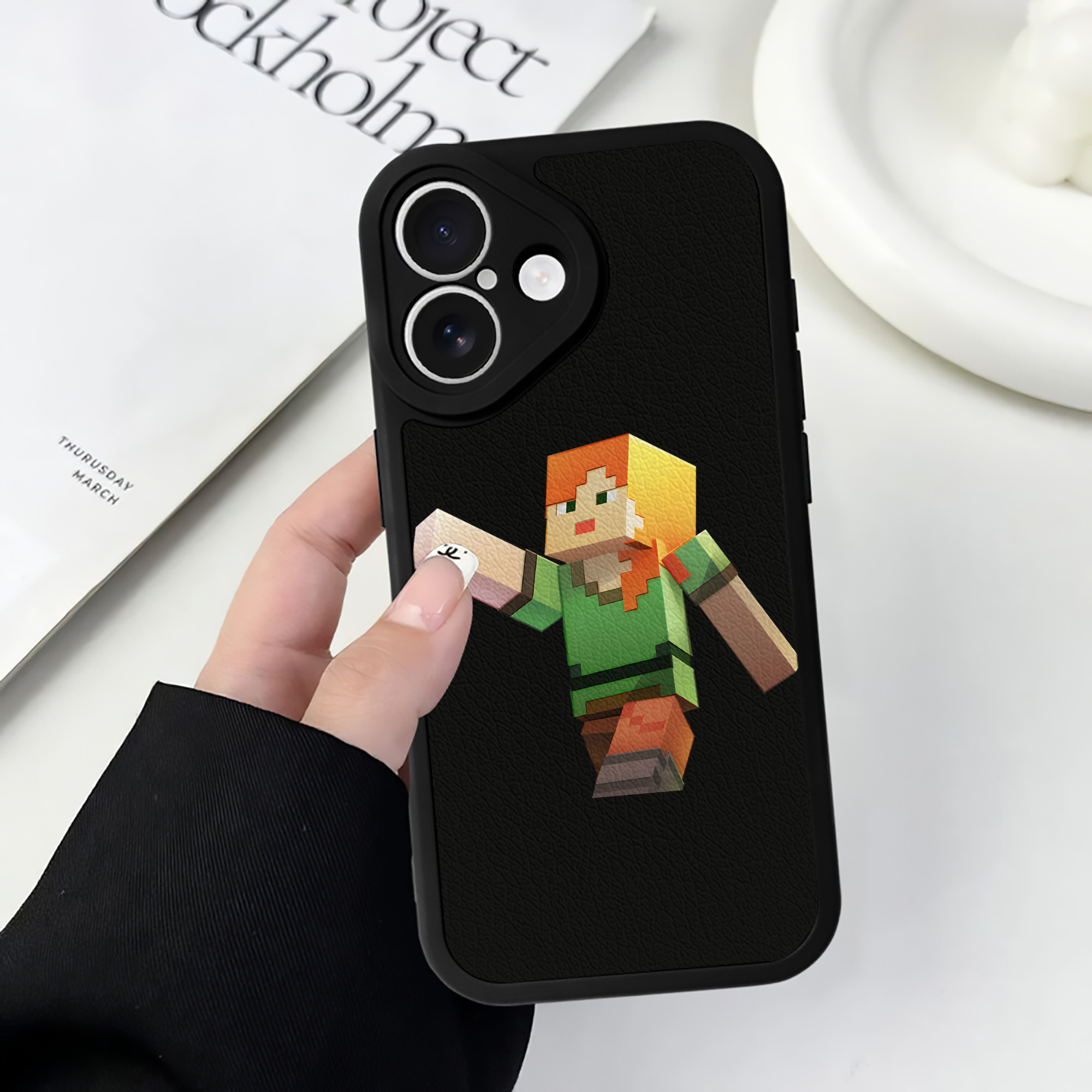 （画像用） マインクラフト ブロックの世界 Minecraft MC Block world 【iPhone 16シリーズ対応】シリコンスマホケース（レザー調） 材質：シリコン